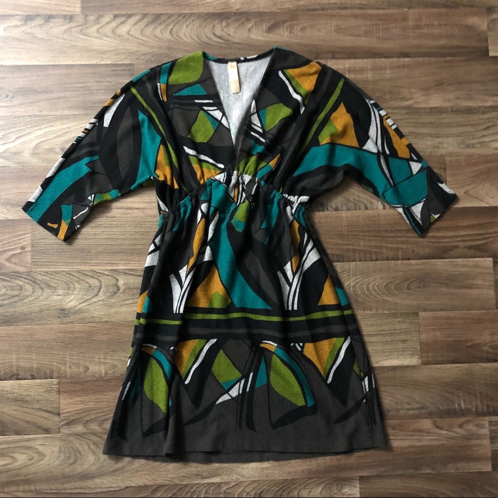Patterned V Neck Tunic Dress